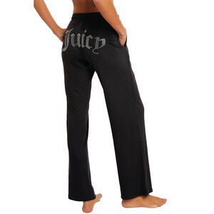 Juicy Couture Womens Velvet Pajama Pant XL Black Y2K Logo Bling Cozy Loungewear